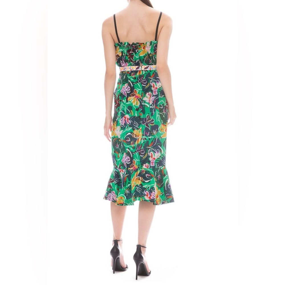 Saloni Jennie Ruffle Silk Dress Emerald Kingcup Size 2 - Picture 2 of 15